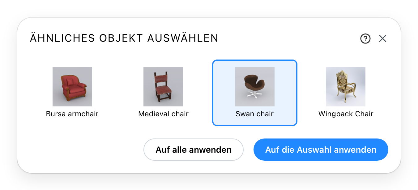 Der Dialog Ähnliches Objekt auswählen, mit einer getroffenen Auswahl