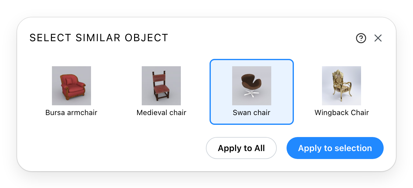 The Select Similar Object dialog, with one alternative chosen