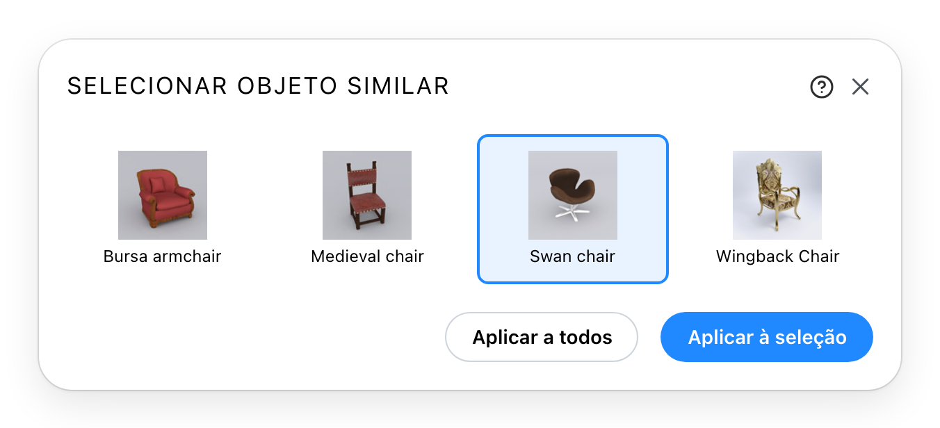 O diálogo Selecionar Objeto Similar, com uma alternativa escolhida