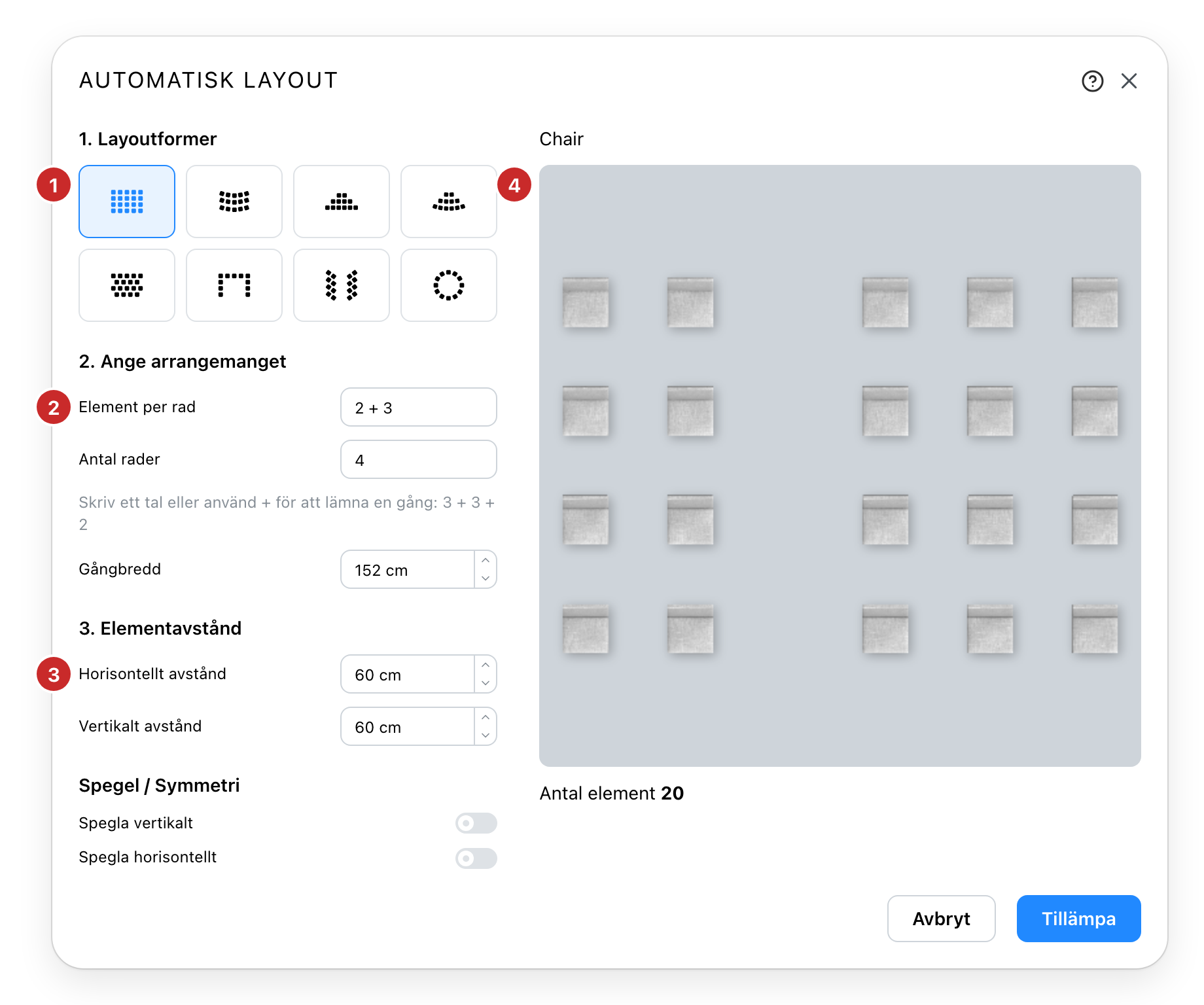Dialogrutan Automatisk Layout