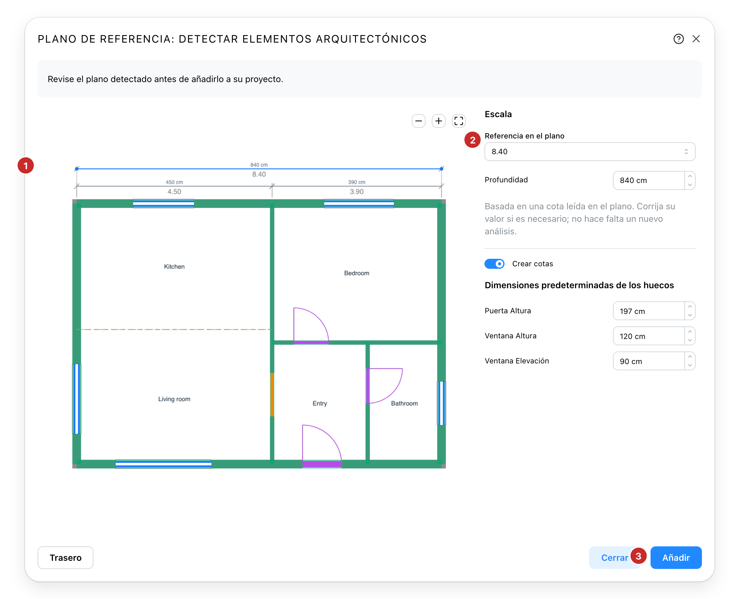 El plano detectado, listo para añadirse