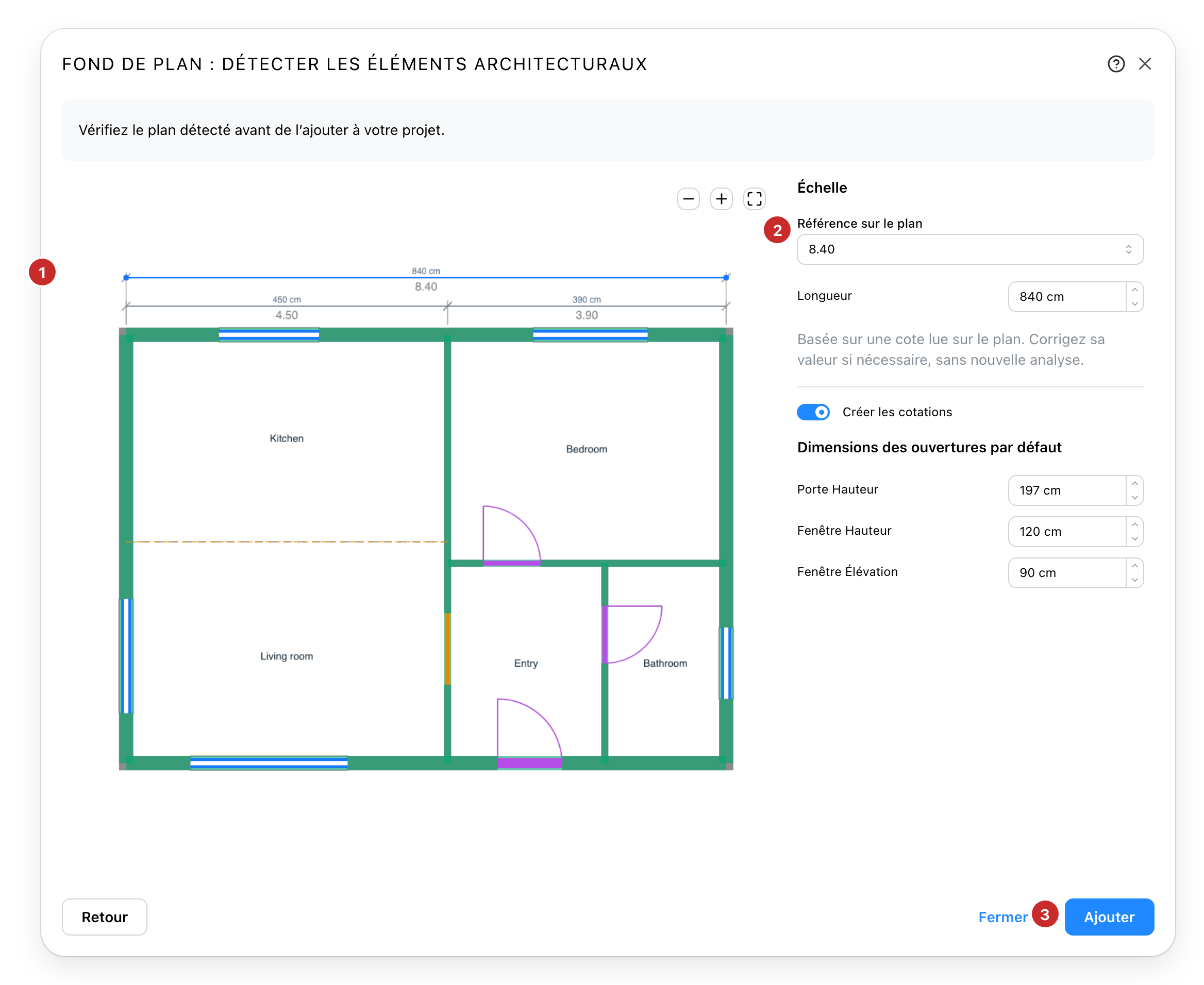 Le plan détecté, prêt à être ajouté