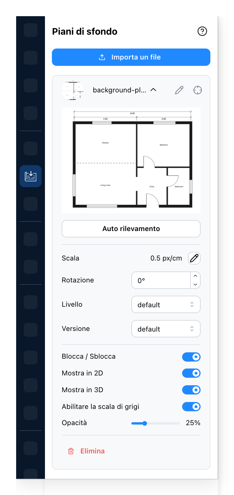 La scheda Piani di sfondo