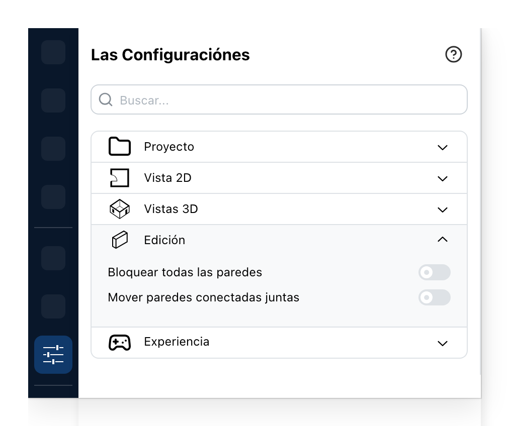 El panel de Configuración, en Edición