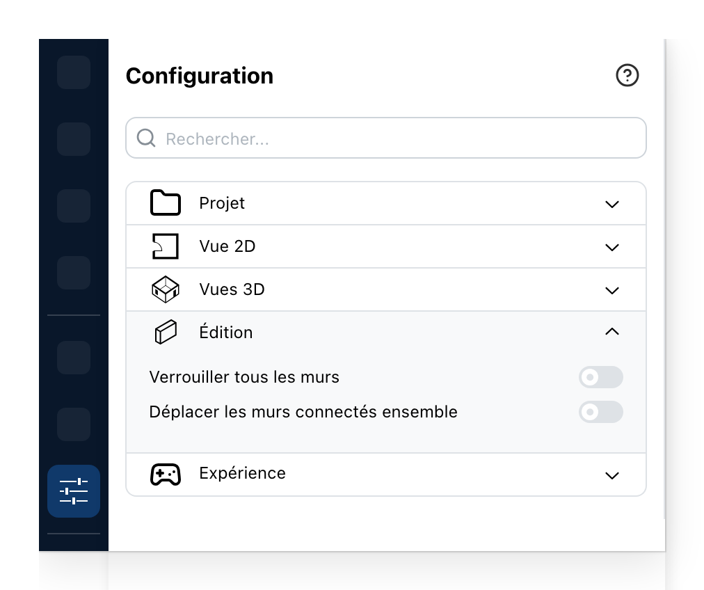 Le panneau Configuration, sur Édition