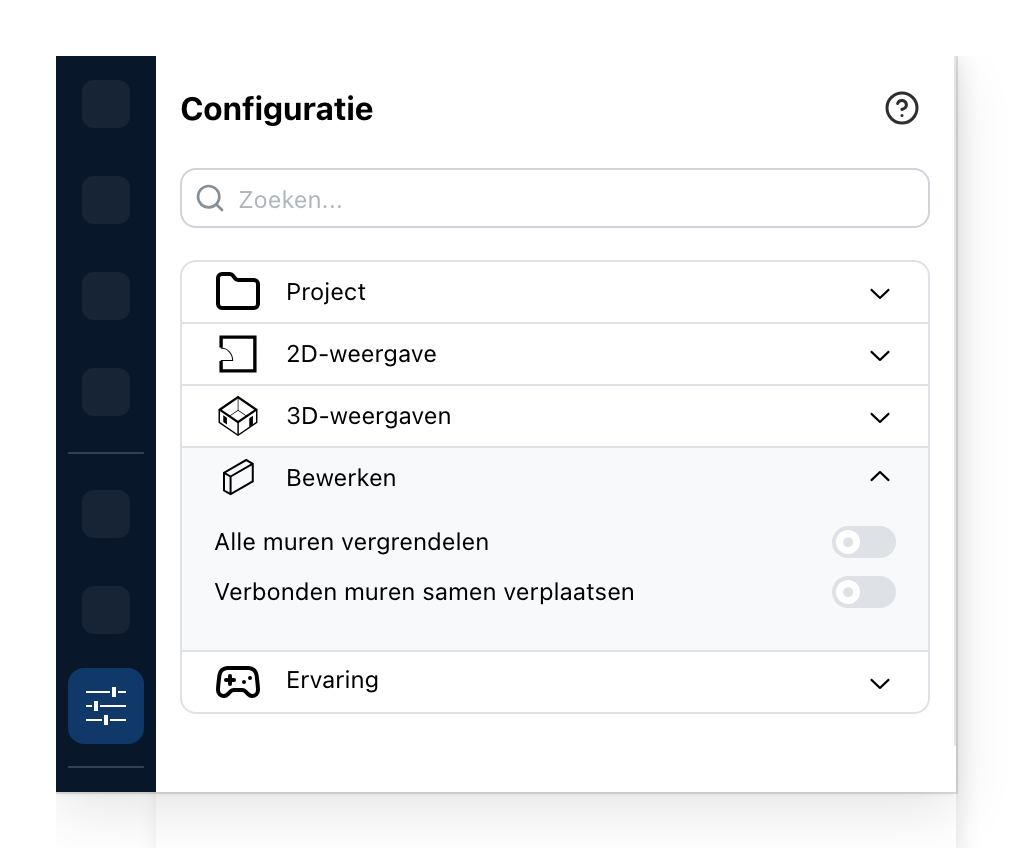Het Configuratiepaneel, op Bewerken