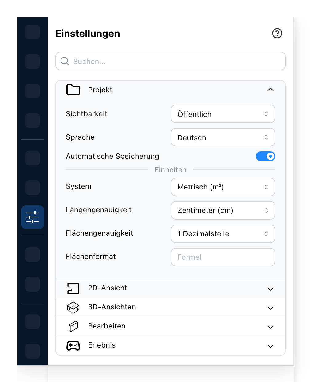 Das Konfigurationsfeld, bei Projekt