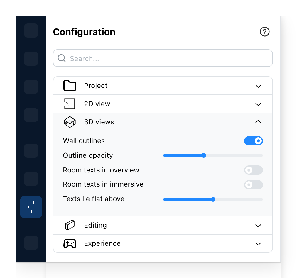 The Configuration panel, on the 3D views