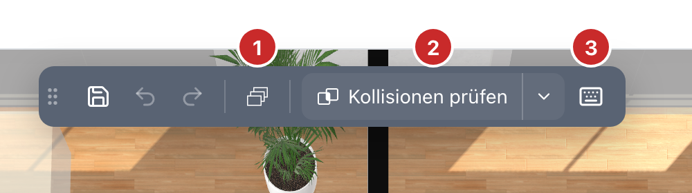 Die Werkzeugleiste über dem 3D-Modell