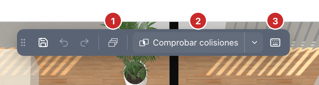 La barra de herramientas sobre el modelo 3D