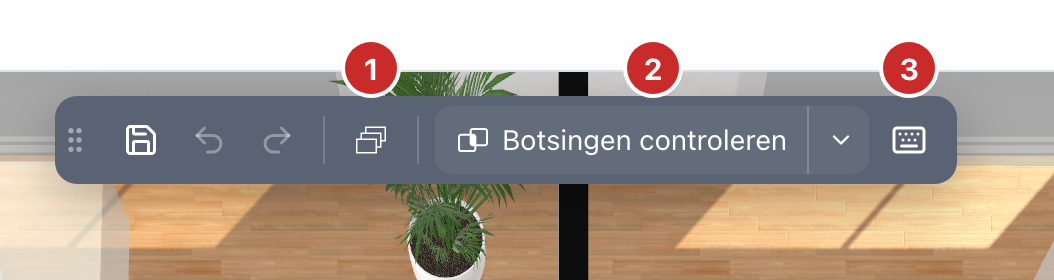 De bedieningsbalk op het 3D-model