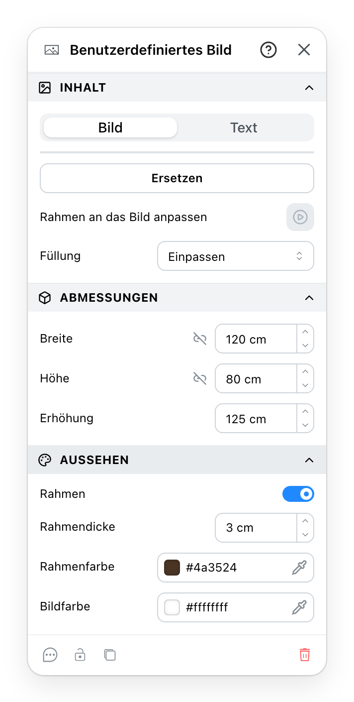 Das Panel Benutzerdefiniertes Bild