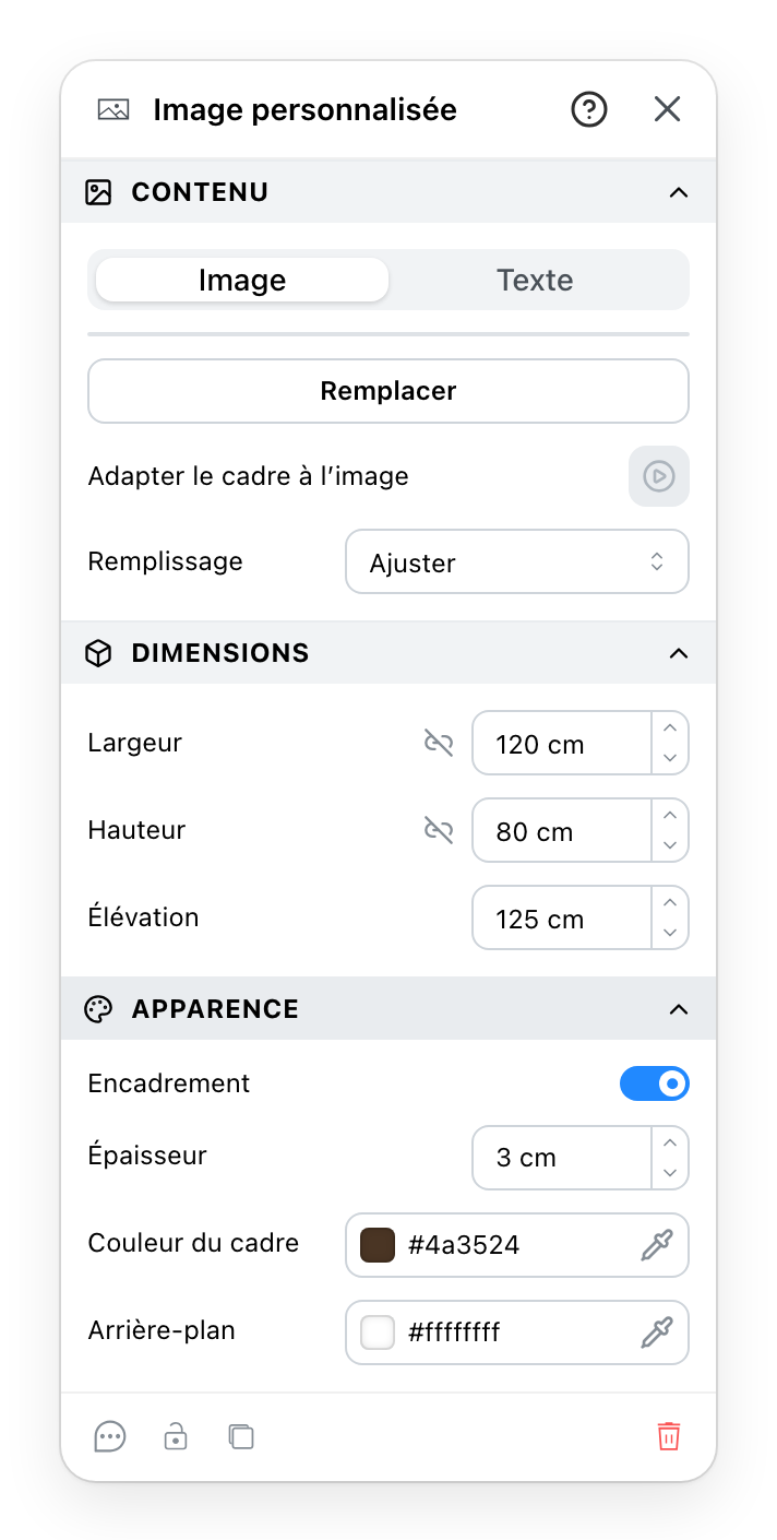 Le panneau Image personnalisée