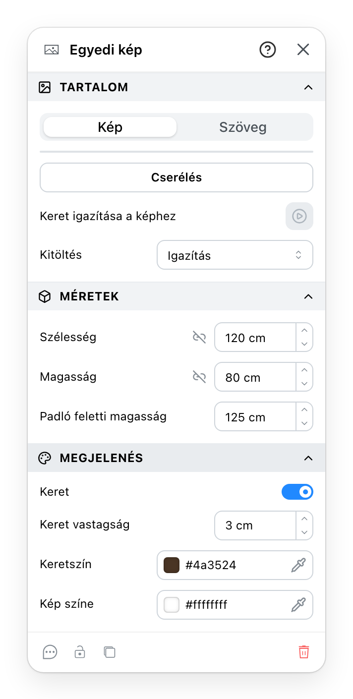 Az Egyéni kép panel