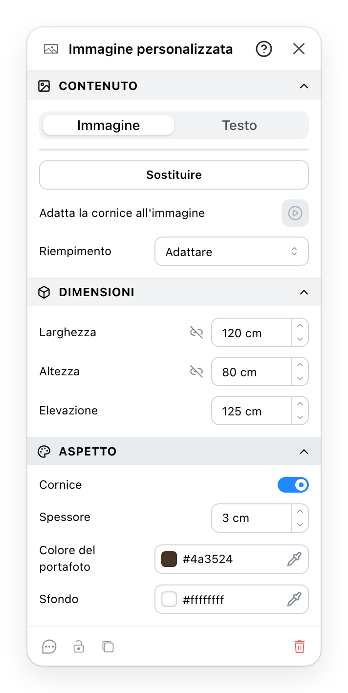 Il pannello Immagine personalizzata