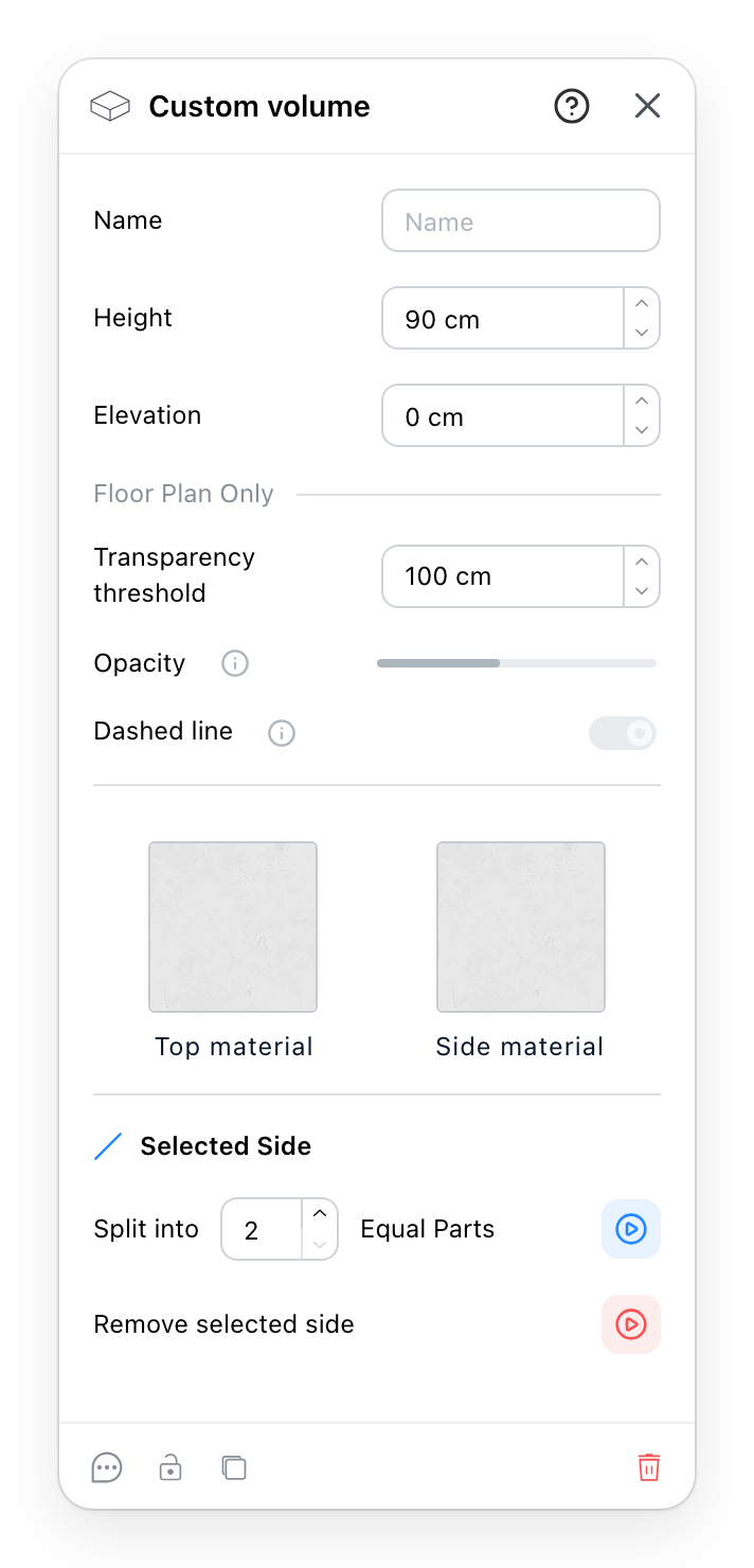 The Custom Volume panel