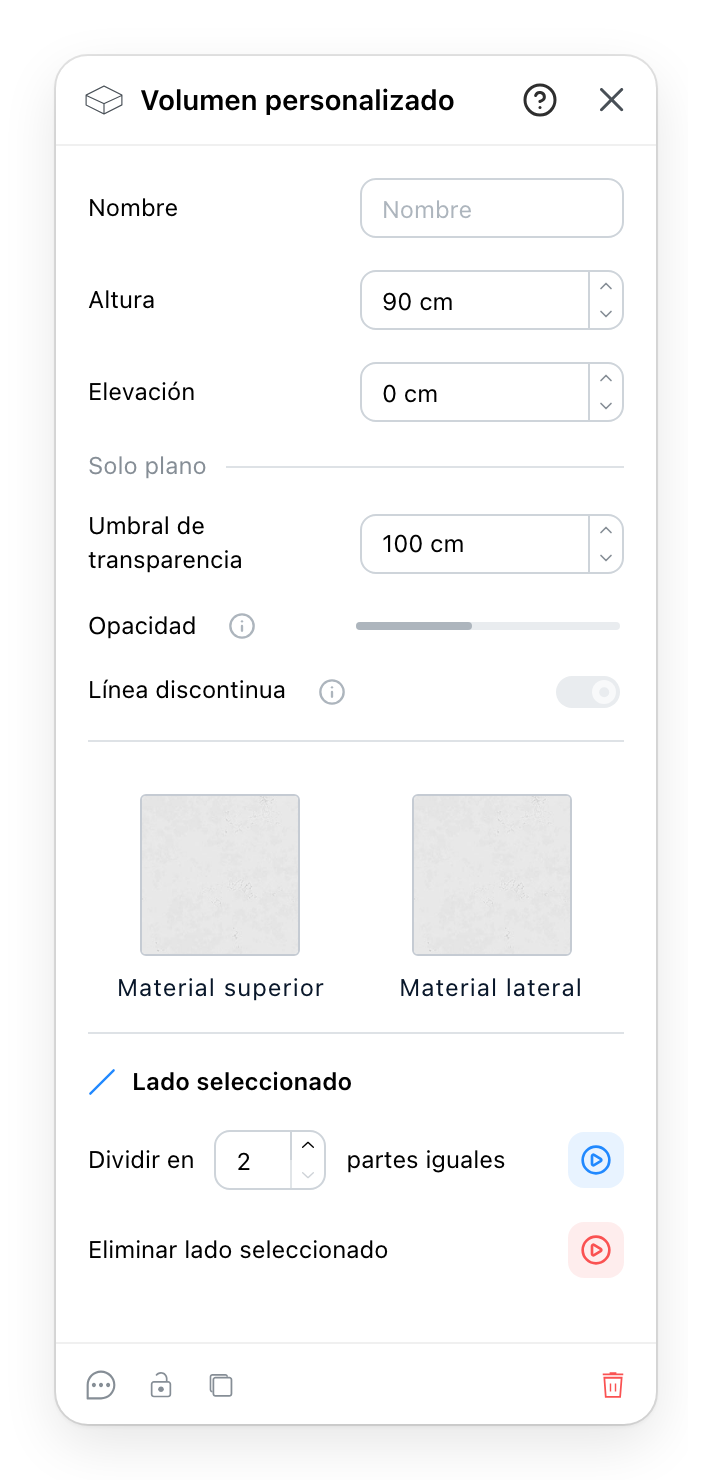 El panel Volumen personalizado