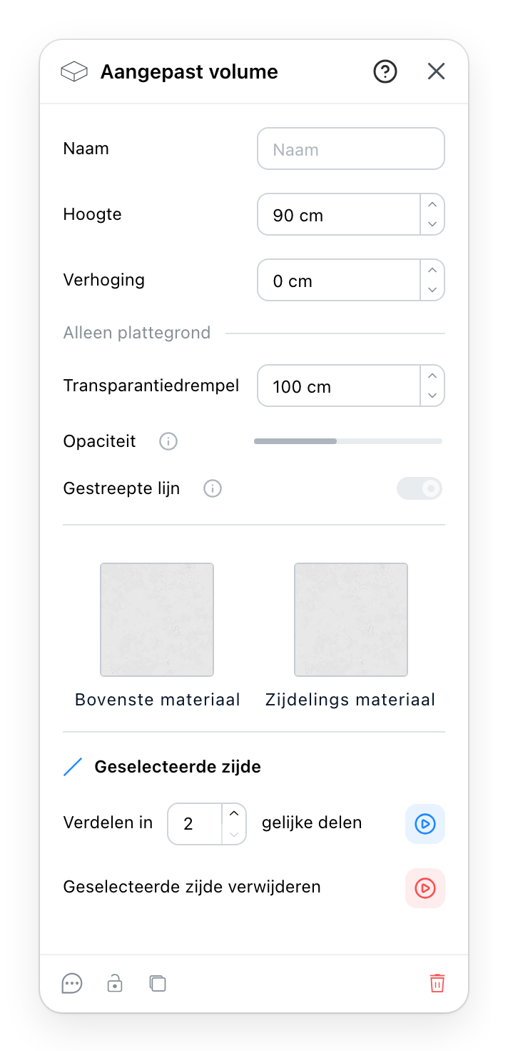Het paneel Aangepast volume