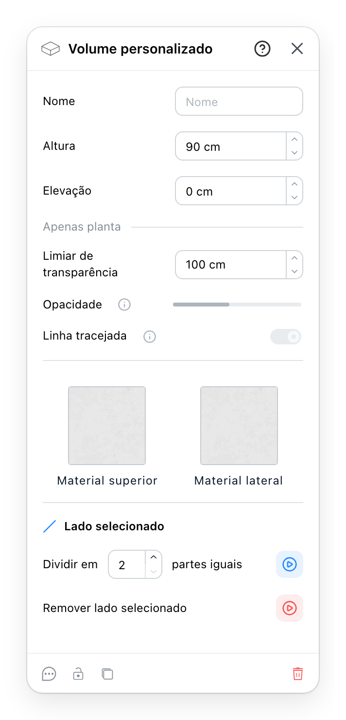 O painel Volume personalizado