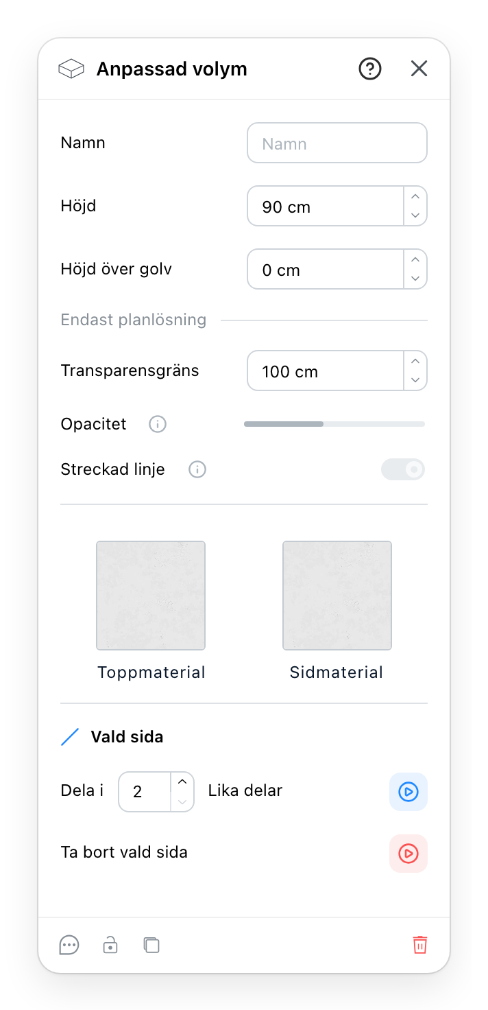 Panelen Anpassad volym