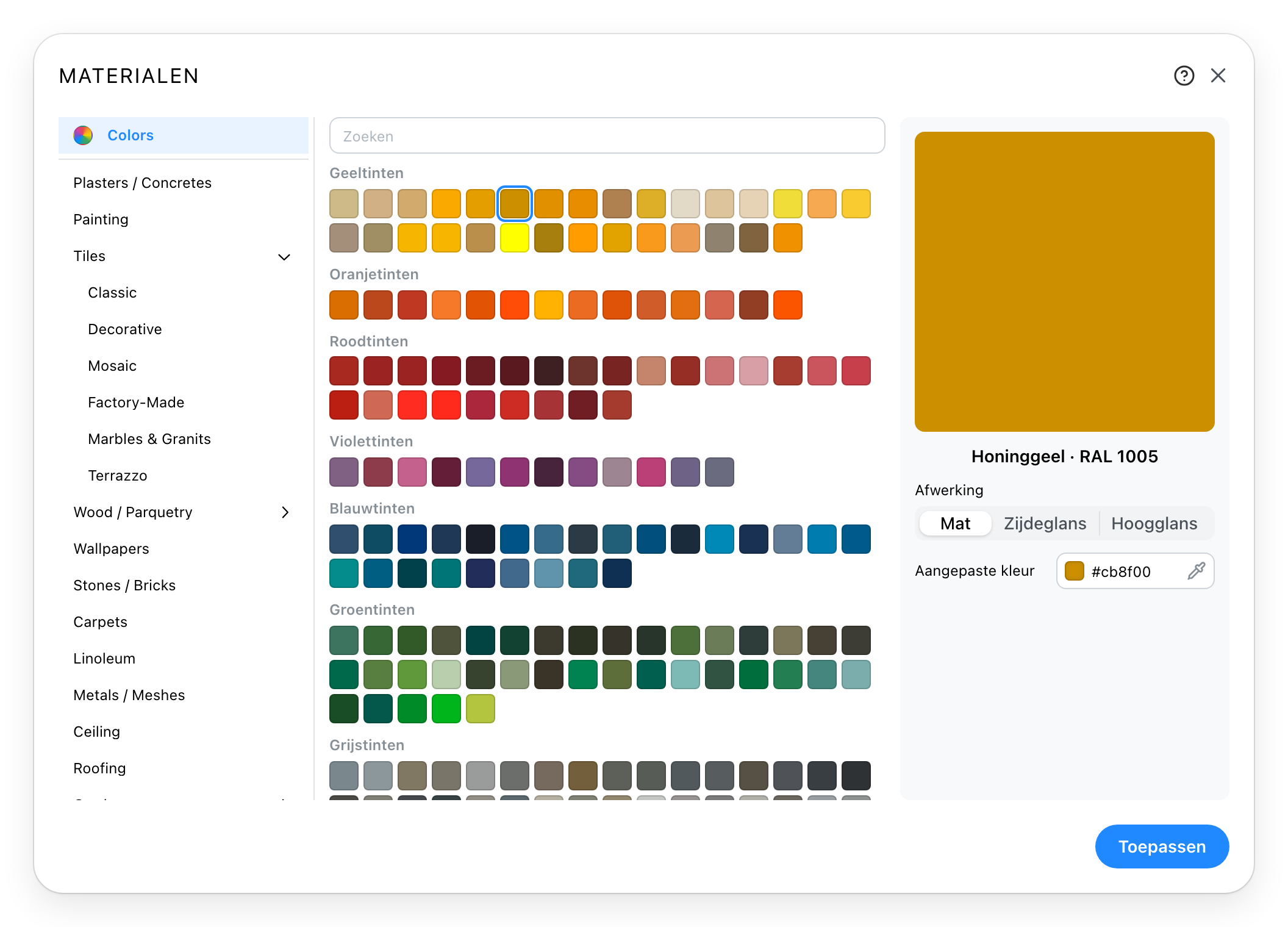 De ingang Kleuren, met egale kleuren