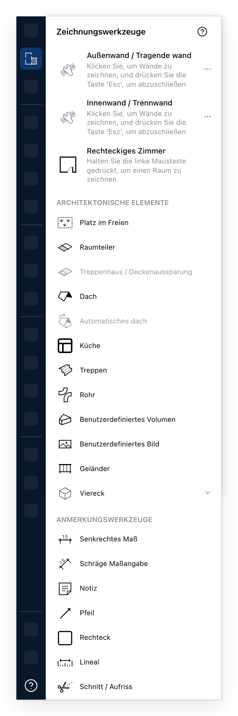 Das Panel Zeichenwerkzeuge