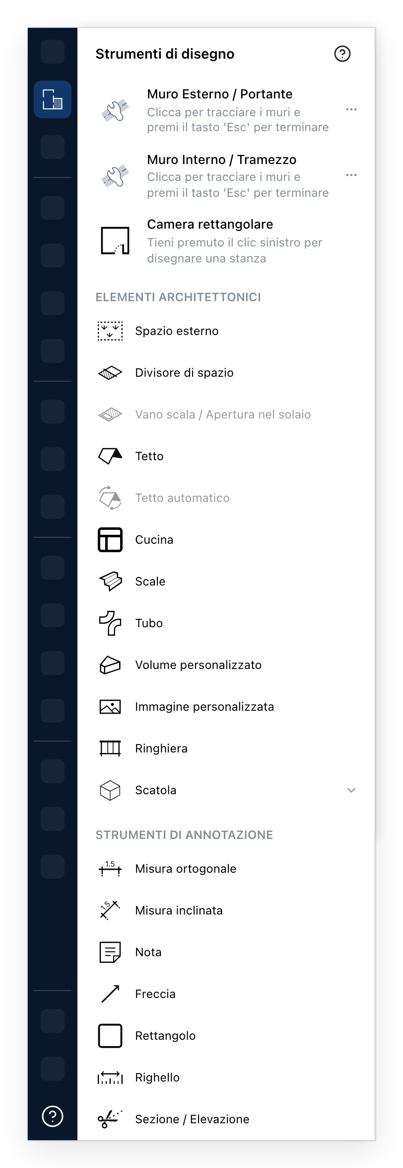 Il pannello degli strumenti di disegno