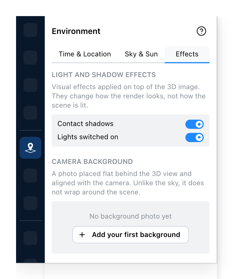 The environment panel, on effects