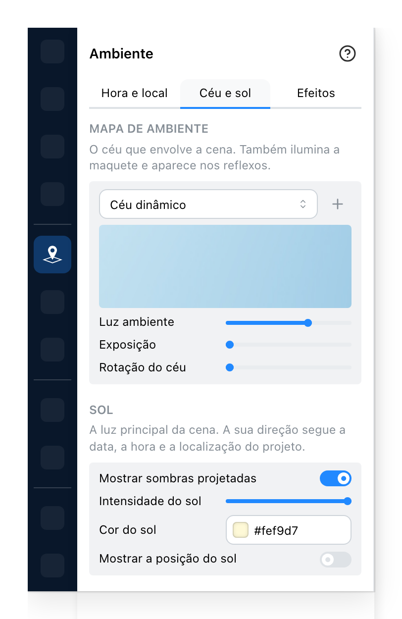 O painel Ambiente, em céu e sol