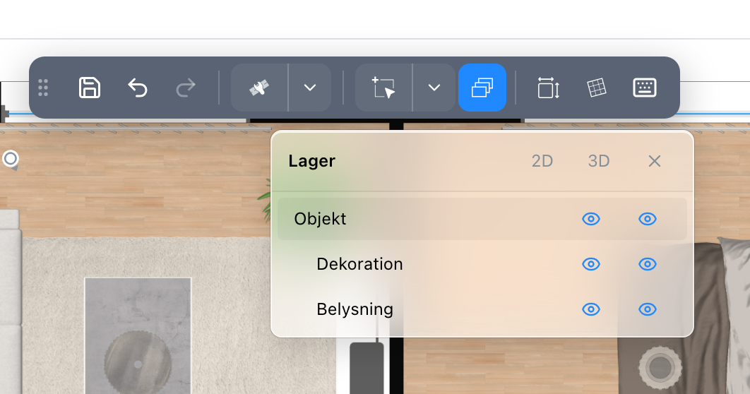 Lagerpanelen, en rad per lager