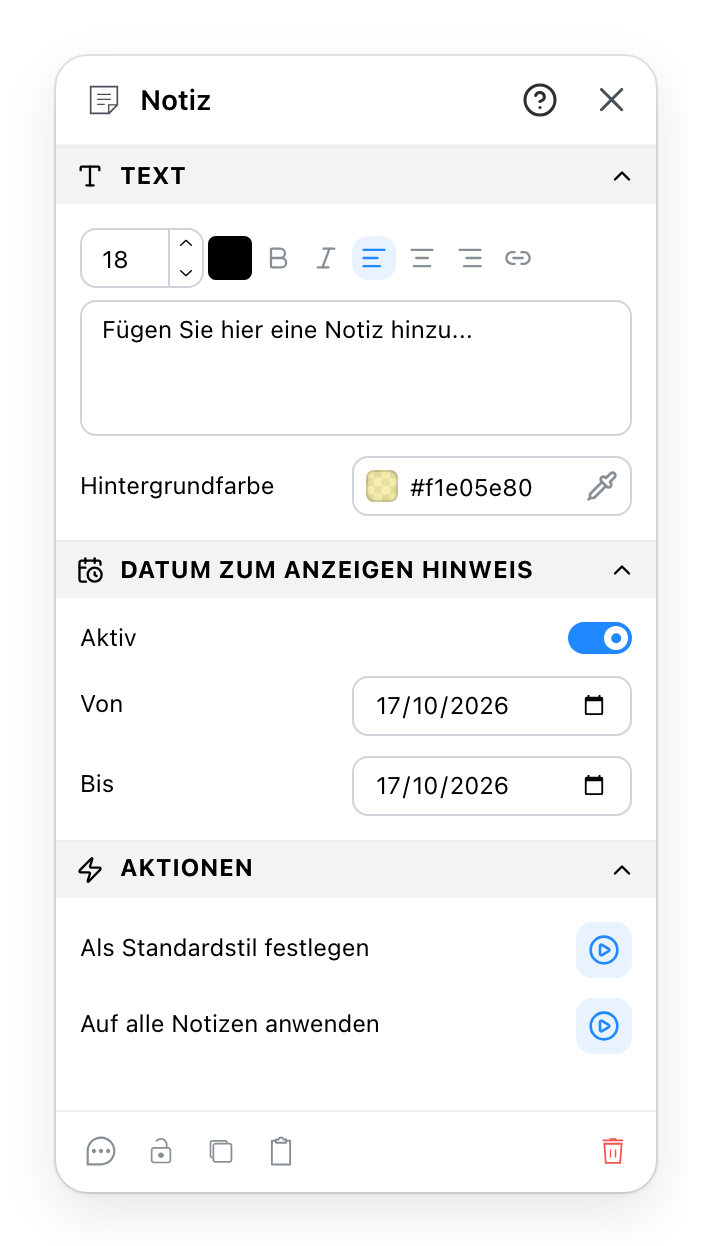 Das Notiz-Panel