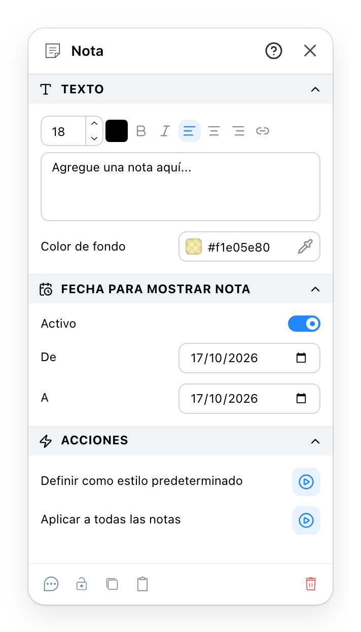 El panel Nota
