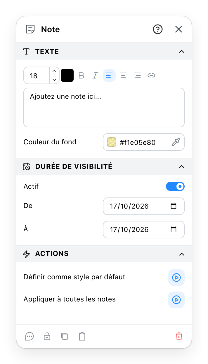 Le panneau Note
