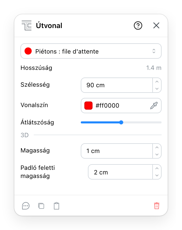 Az útvonal panel