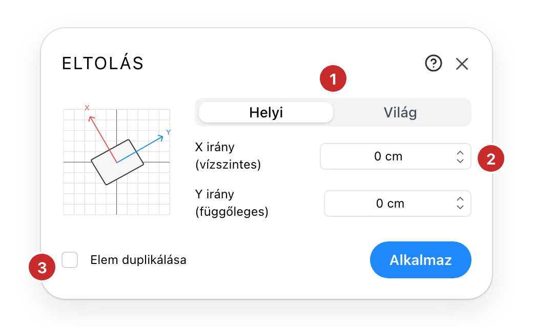 Az Eltolás párbeszédablak