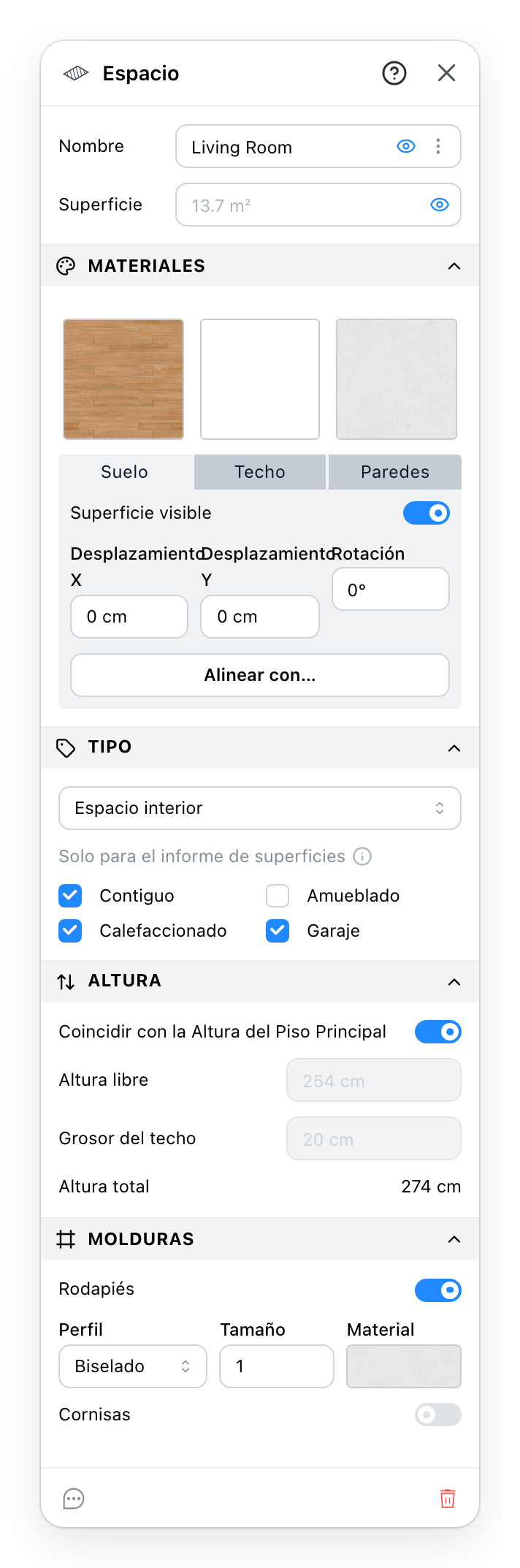 El panel Espacio