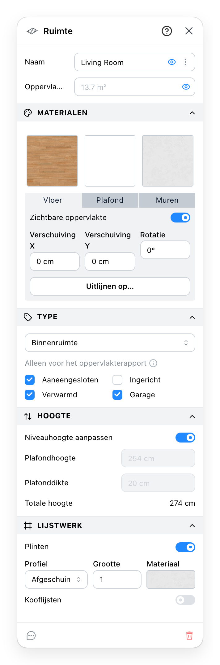 Het paneel Ruimte