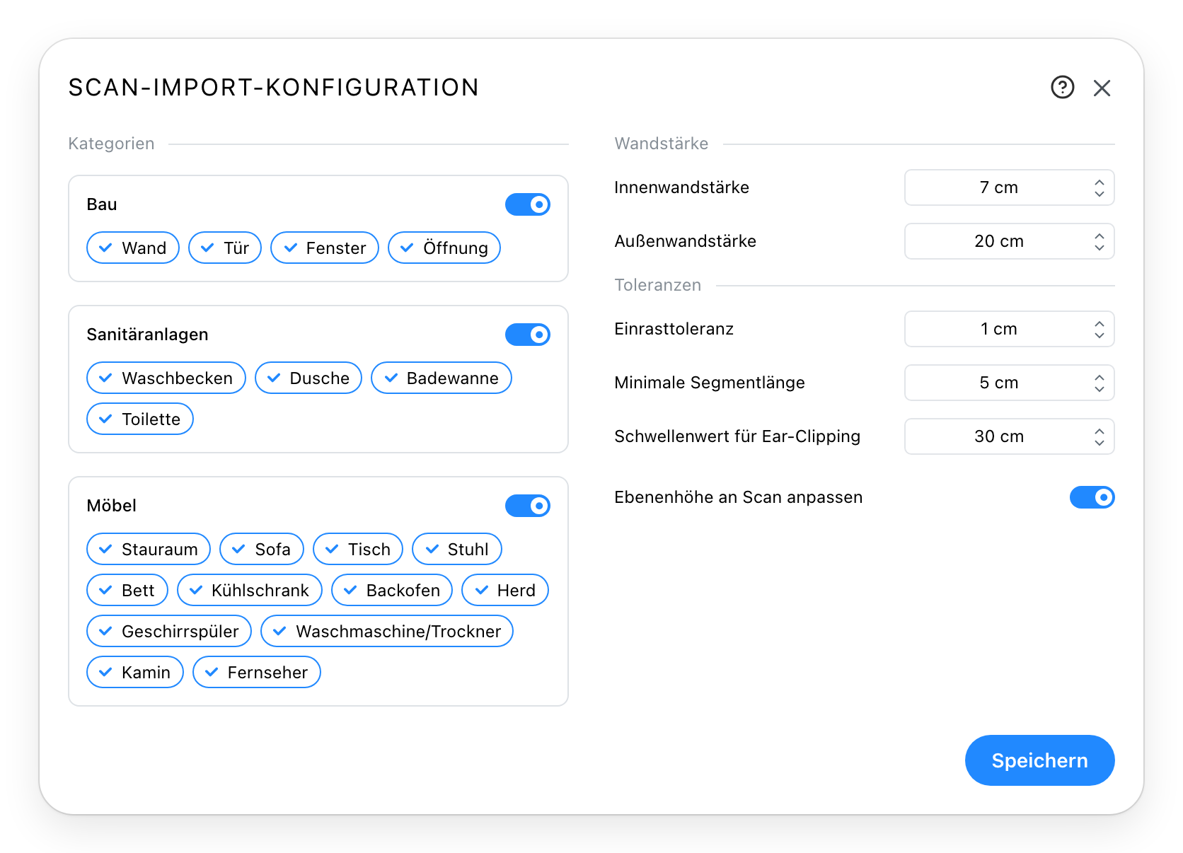 Der Dialog Scan-Import-Konfiguration