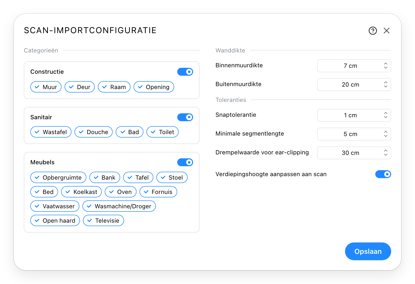 Het venster Scan-importconfiguratie