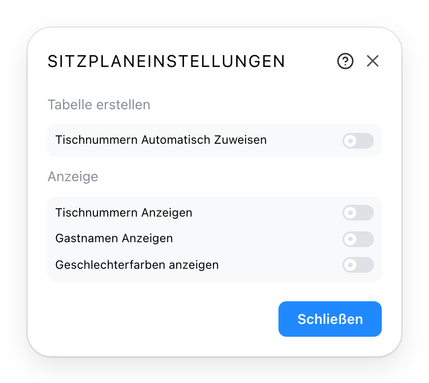 Die Einstellungen der Sitzordnung