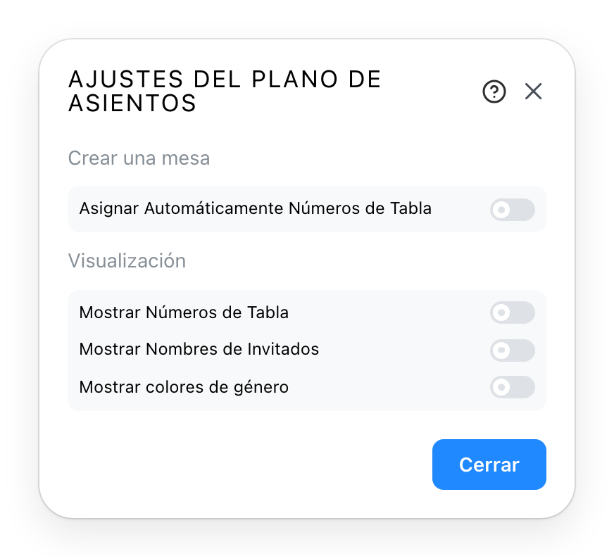 Los ajustes del plano de asientos