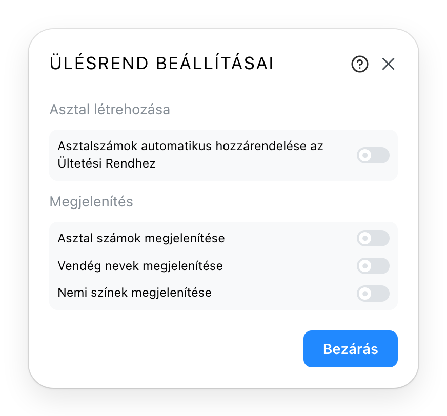 Az ülésrend beállításai