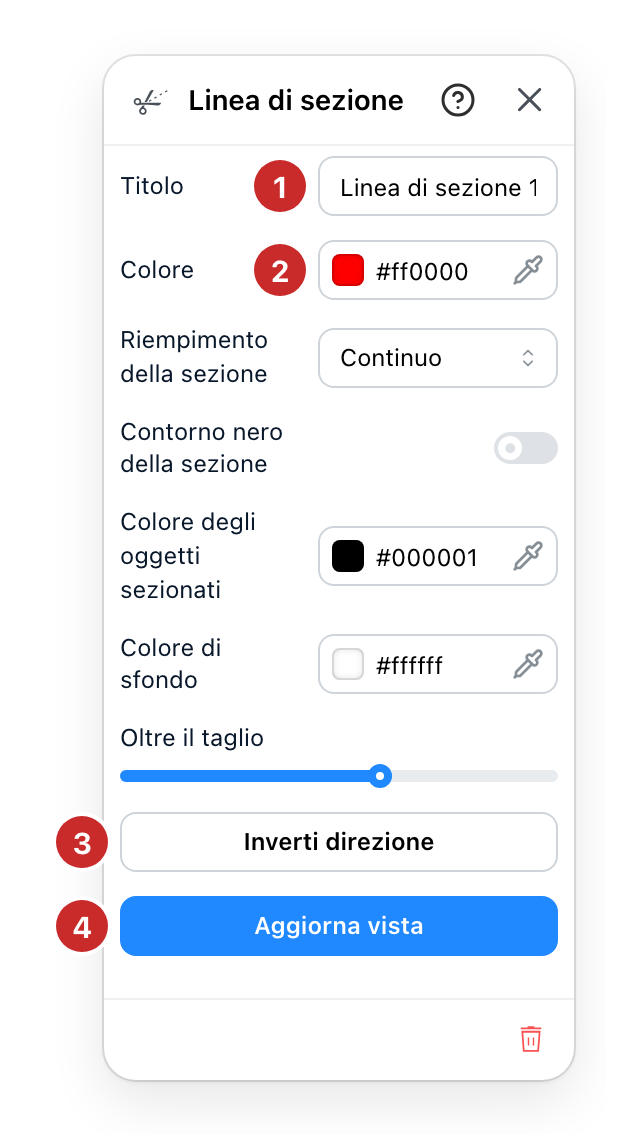 Il pannello Linea di sezione