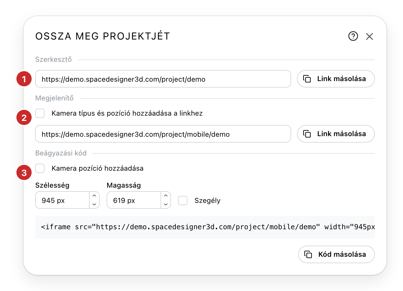 A megosztás párbeszéde, három szakaszával megszámozva