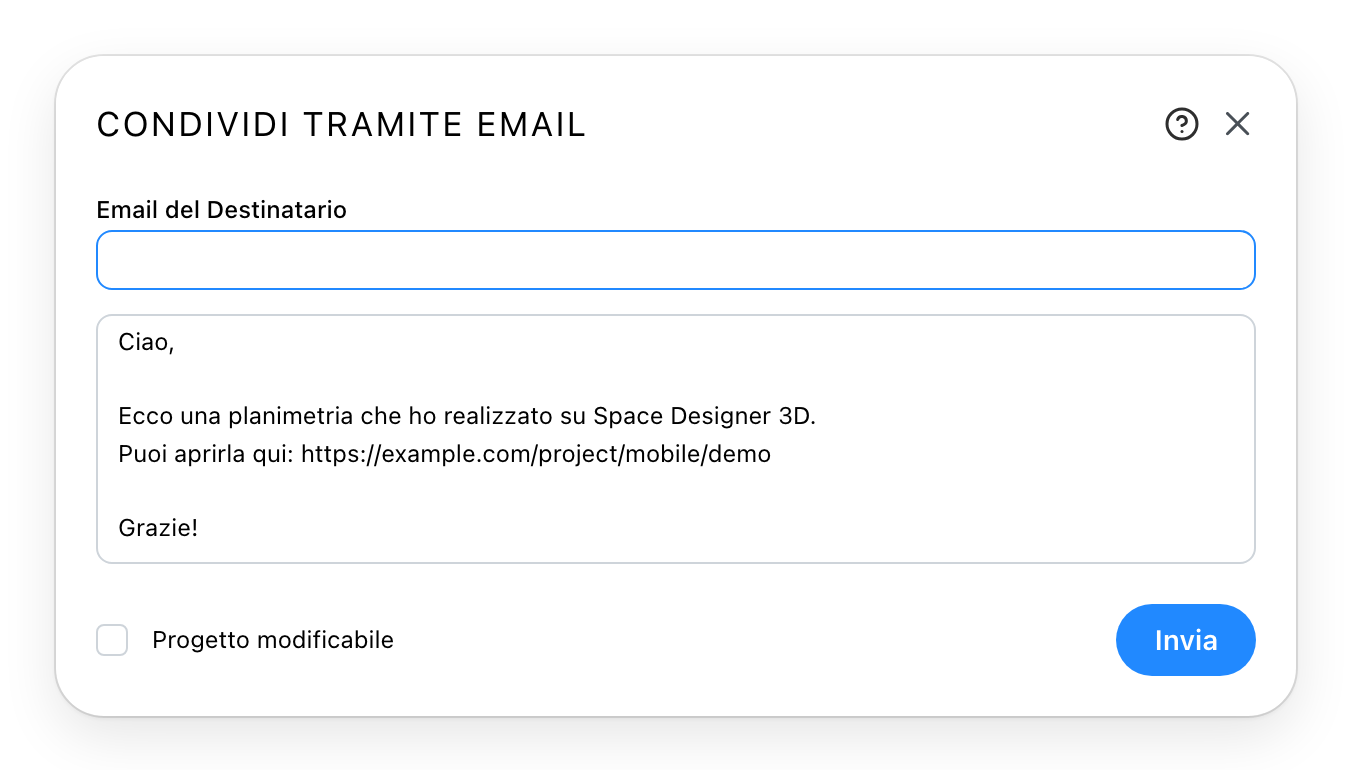 Il dialogo di condivisione per email