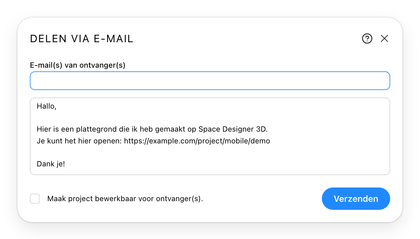 Het venster Delen per e-mail