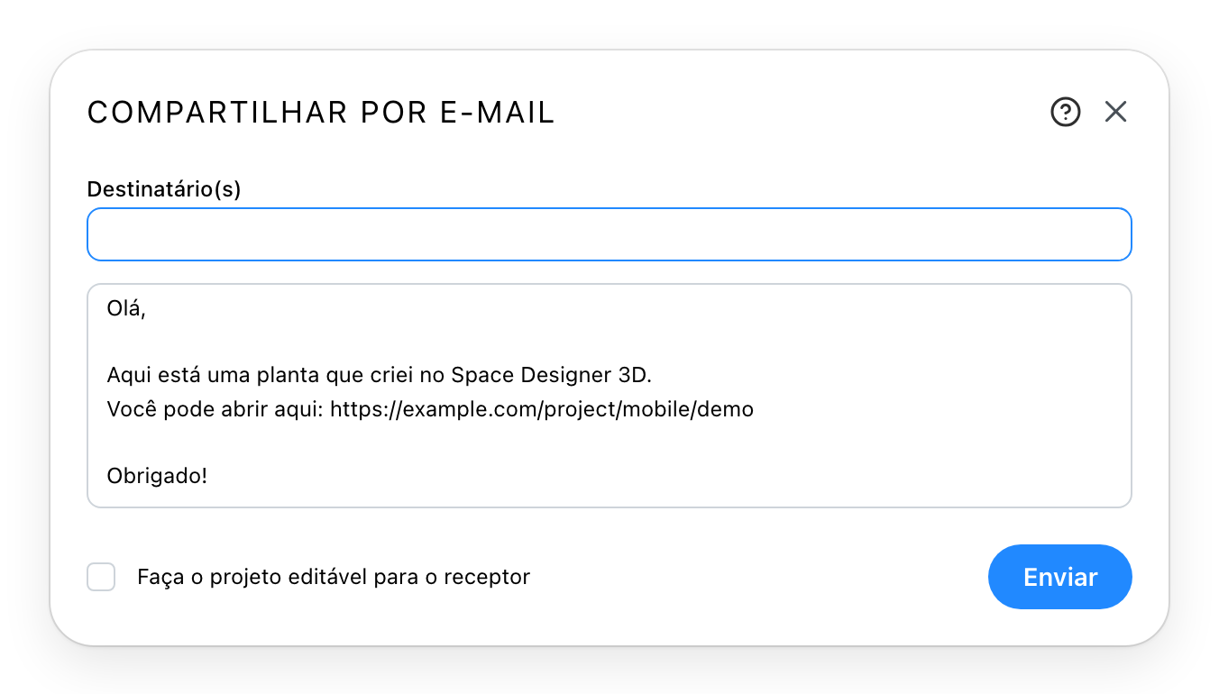 O diálogo de compartilhamento por e-mail