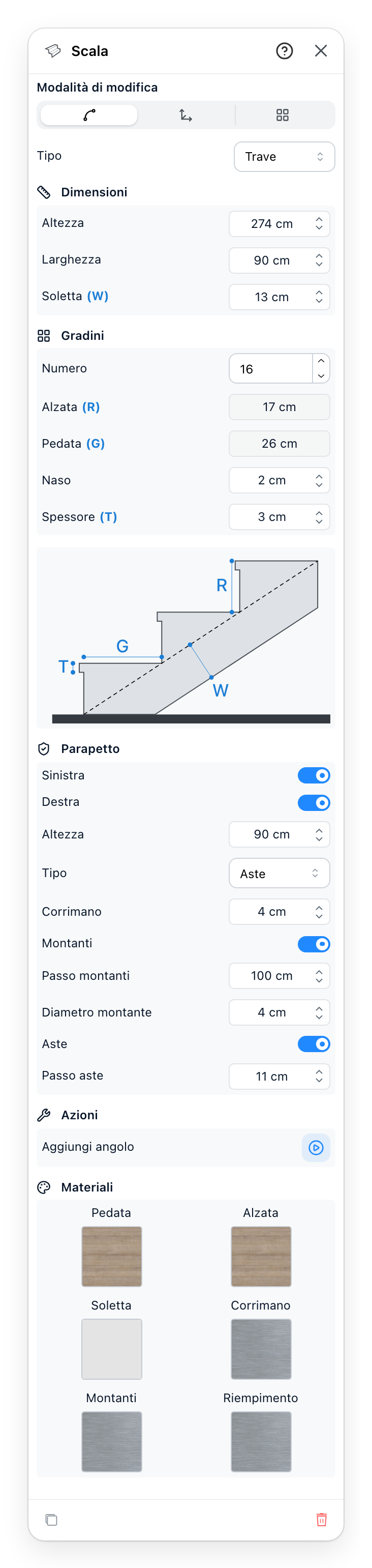 Il pannello delle scale