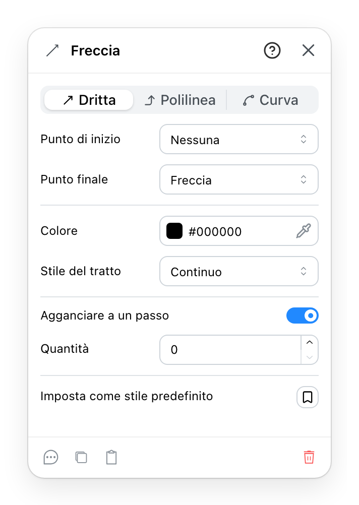 Il pannello della freccia di passo