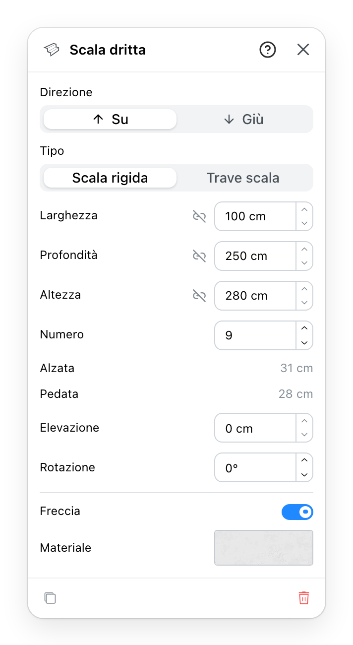 Il pannello Scale dritte